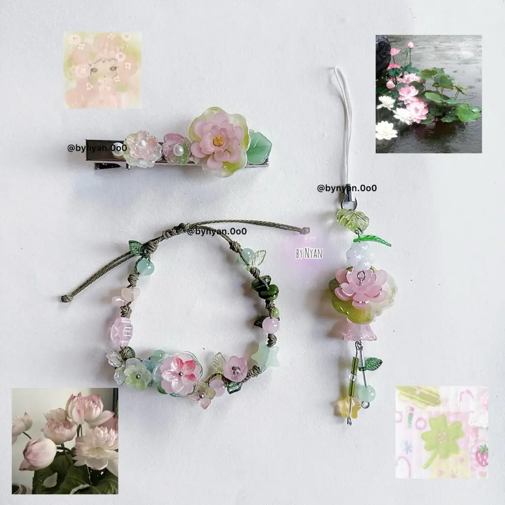 [NEW] Lotus Flower Handmade Combo – Bracelet, Phone Charm & Hair Clip