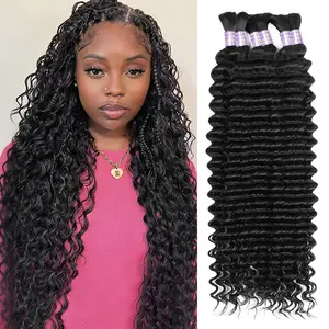 Allove Deep Wave Bulk Human Hair For Braiding Natural Color BOHO Bulk Hair Unprocessed Human Hair Extensions No Weft