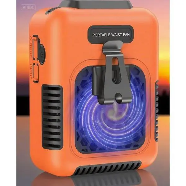 24H Rechargeable Body Fan with Steel Clip - 3 Speeds Cooling Belt Fan for Outdoor Travel - Under Shirt Fan with Silicone Sleeve - 6000mAh Portable Waist Fan - Hands-Free Personal Fan with Lanyard