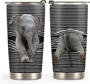 20oz Elephant Gifts for Women, Men, Birthday Gifts for Her, Him, Coffee Thermos, Funny Cool Gag Gifts, Animal Lovers Gifts, Cute Elephant Tumbler Cup, Insulated Travel Coffee Mug with Lid