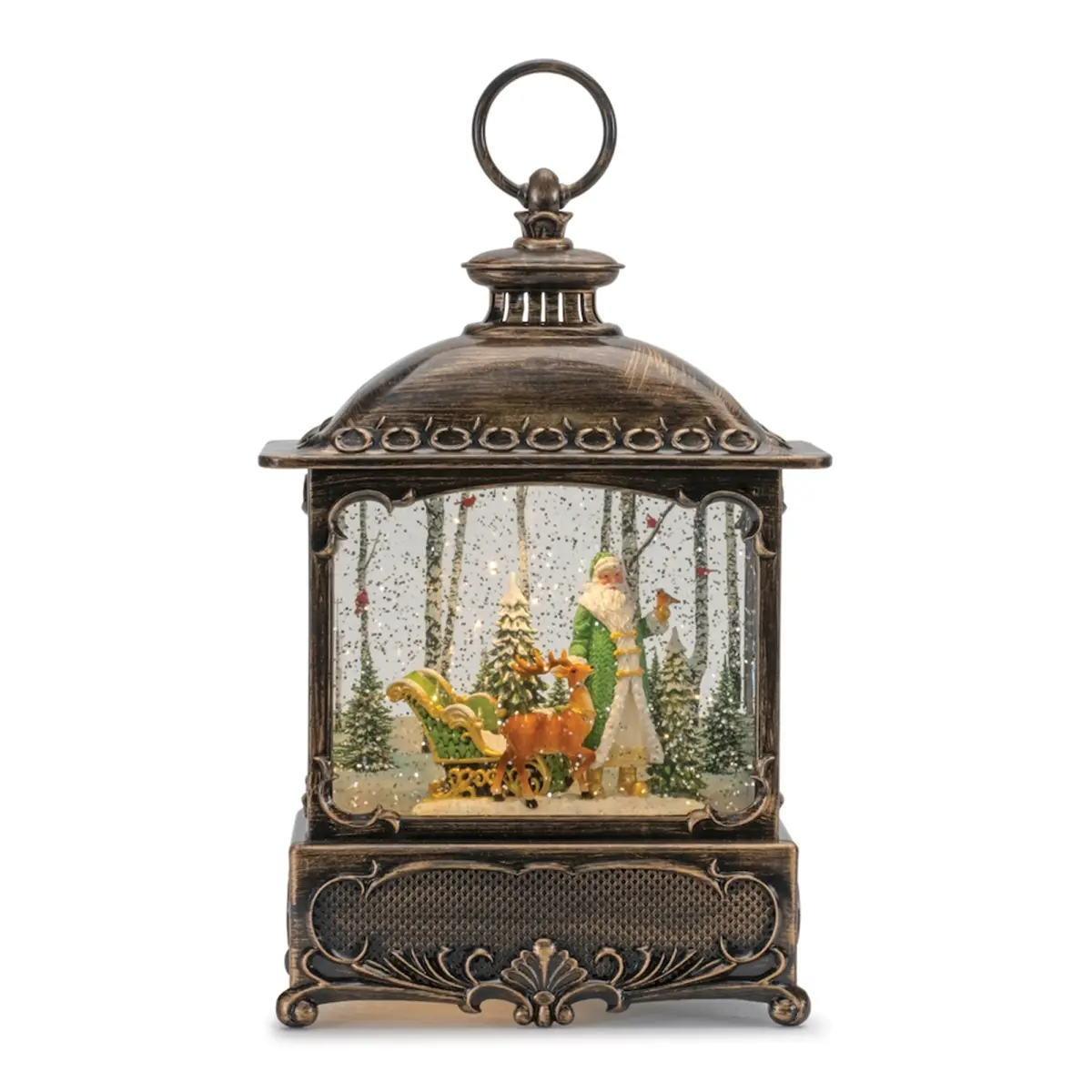 212 MAIN Christmas LED Decorative Globe Lantern Ornaments - 10.5 in. Plastic Set, Santa & Sleigh Design, 6-Hour Timer, Bronze/Green Options, Colored Lantern Christmas Home Decor, Colored Lantern Christmas Decor