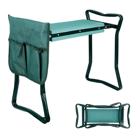 Portable Foldable Garden Kneeler-Seat, Heavy Duty Gardening Bench with EVA Soft Foam Pad, Lightweight Frame, Tool Pocket, Side Rails, Comfy Chair for Garden Tasks, Fishing