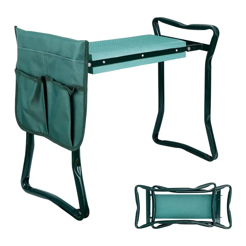 Portable Foldable Garden Kneeler-Seat, Heavy Duty Gardening Bench with EVA Soft Foam Pad, Lightweight Frame, Tool Pocket, Side Rails, Comfy Chair for Garden Tasks, Fishing
