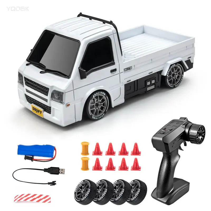 Drift Pickup Truck 1:24 Scale 4WD Remote Control Car with Dual Tire Sets Realistic Design 16-18 km/h Speed 2.4GHz Control 49-66 ft Range Blue/White