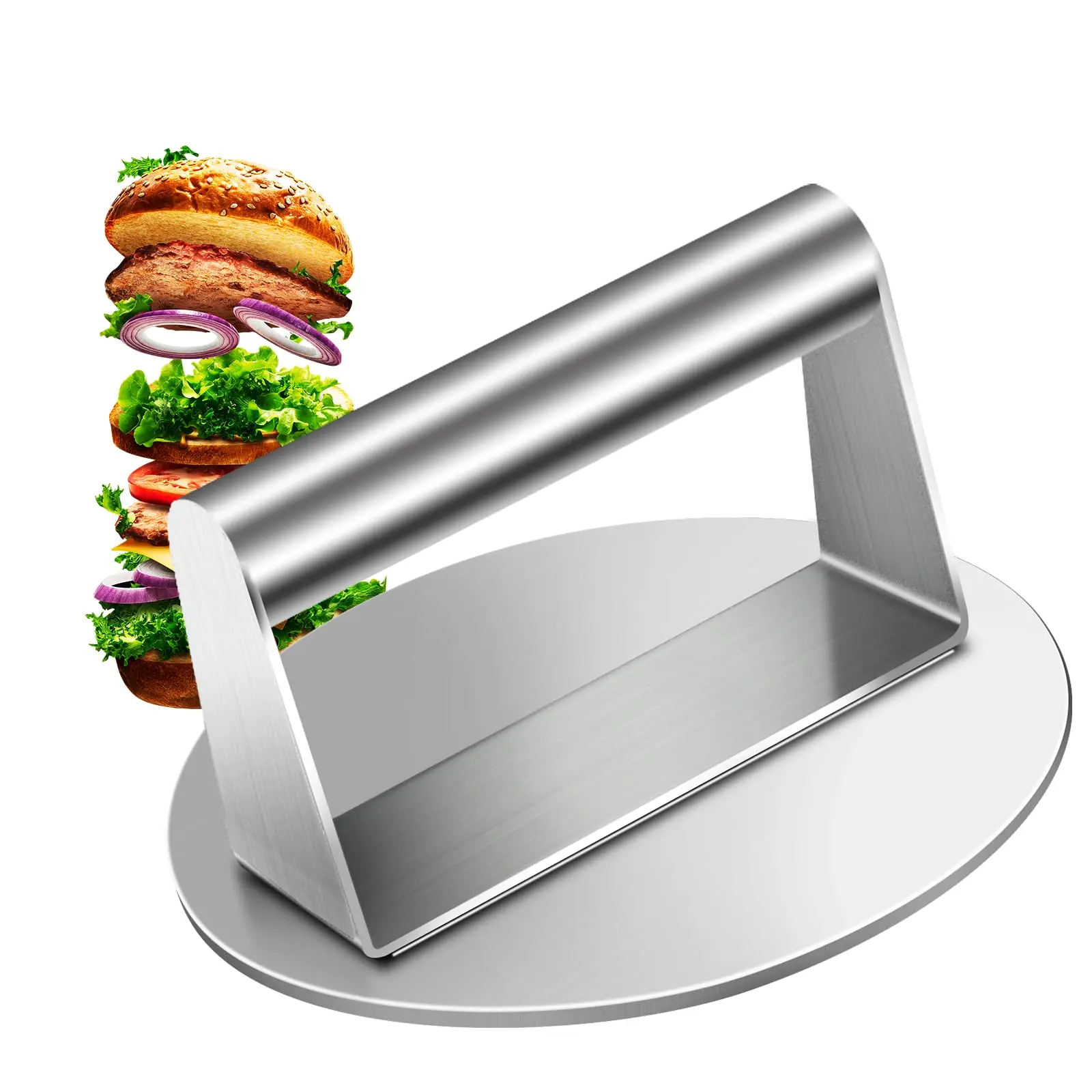 Round Stainless Steel Burger Press, 5.9-Inch Heavy-Duty Kitchen Utensil for Griddle Cooking, Perfect for Smash Burgers and Outdoors BBQ, Utensils