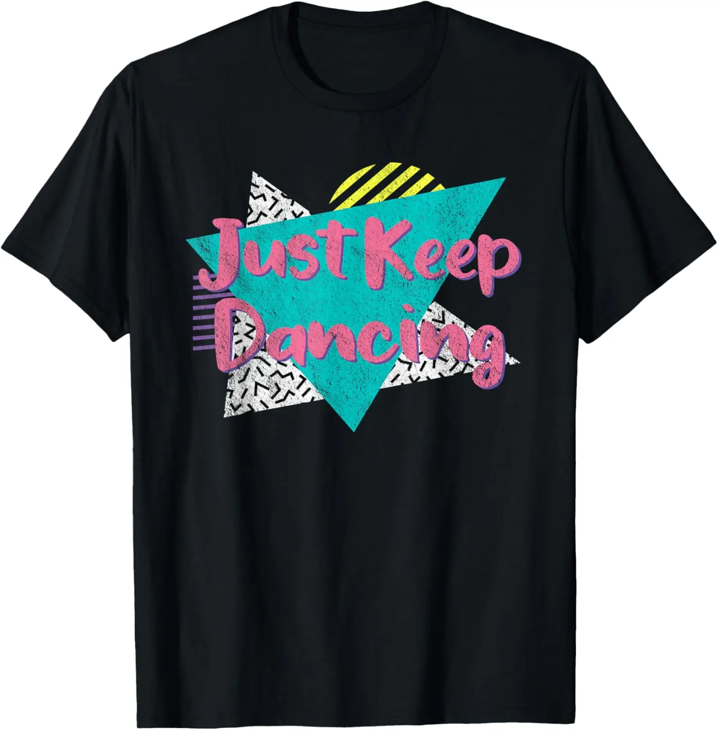 Lady's 100% Cotton Short-Sleeve Round Neck Distressed Graphic Tshirt - Retro Vintage Dance, Just Keep Dancing, Everyday Casual Streetwear All-Seasons Top