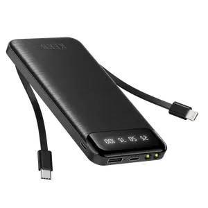 Portable Charger with Built in Cables, Power Bank with Cords Wires, Slim 10000mAh Travel Battery Pack 4 Outputs 2 Inputs 3A Fast Charging for Samsung Google Pixel LG Moto iPhone iPad