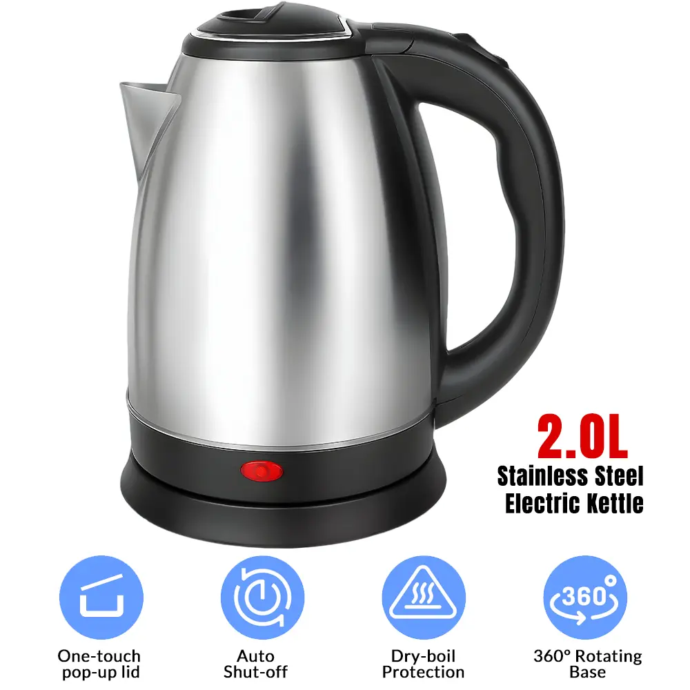 2L Food Grade Stainless Steel Electric Kettle (Kitchen Appliances) - 110V Plug, Corded Base, Auto Shut-Off, Dry Boil Safe, Quick Boil, 1-Touch Operation, for Home Dorm Kitchen Coffee Needs, Toolupgrade