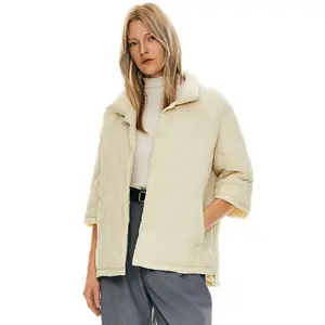 Orolay Women's Quilted Puffer Jacket Three-quarter Sleeves Lightweight Oversized Winter Coat with Pockets Basic Fitted Womenswear