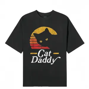 Summer Vintage 80s Style Distressed Cat Daddy T-Shirts for Dads Cat Lovers Delight Fashion Menswear