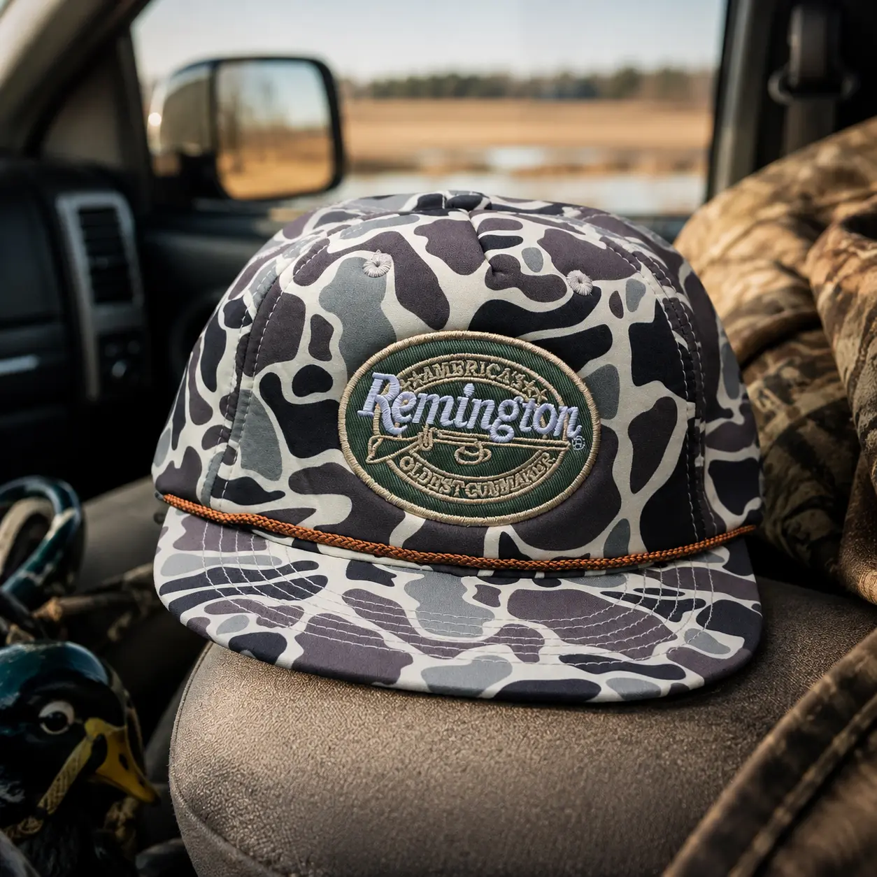[ BUY 2 FOR 1 PRICE ] Remington Camo Hunting Hat, Vintage Outdoor Snapback Cap, Embroidered Rope Trucker Hat, Duck Hunting Cap, Gift for Hunters