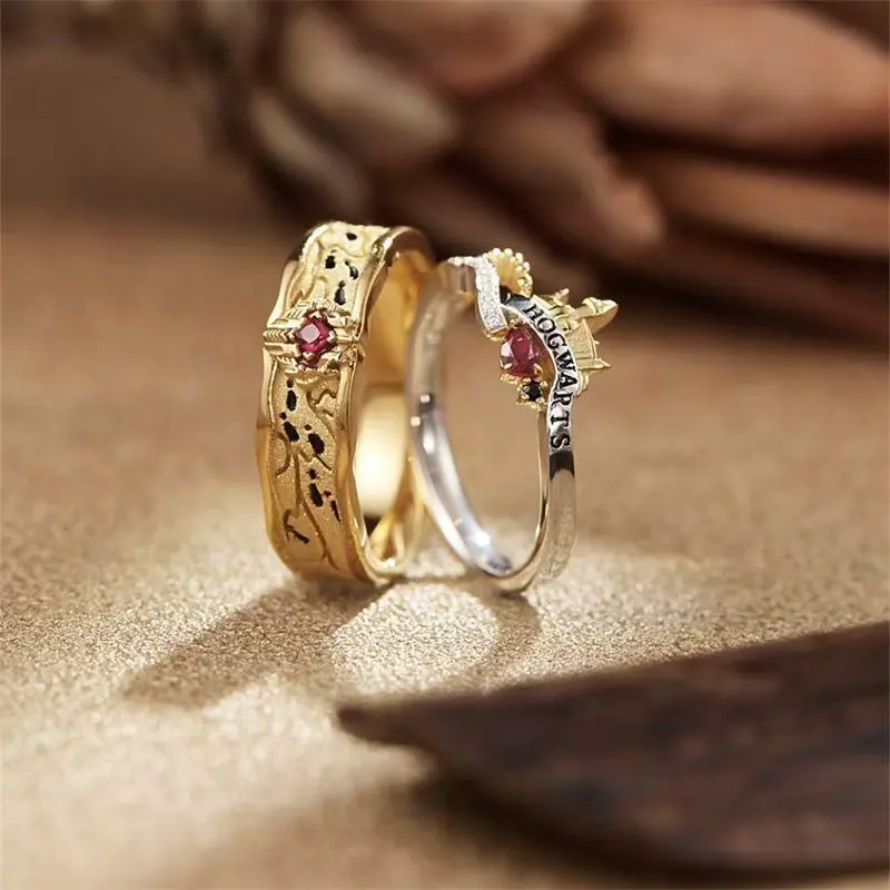 Gold Plated Couple Rings with Map Motif, Adjustable Matching Set for Anniversaries, Daily Wear Anniversary Gift for Couples