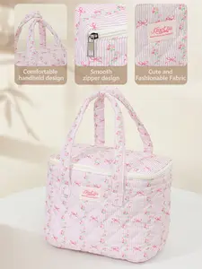 Cute Floral Print Insulated Lunch Bag, Aluminum Foil Lined, Dual Handle, Portable Waterproof, Reusable Food Storage, Office & School Use