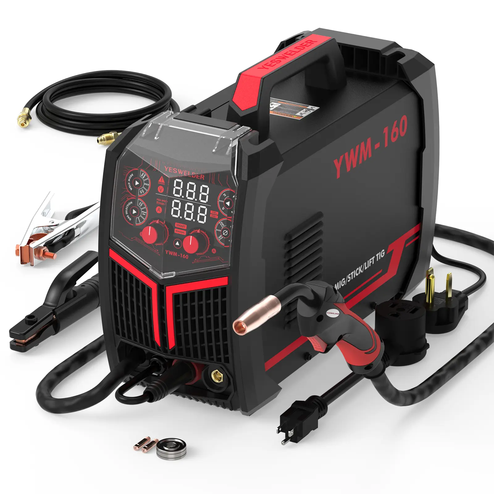 YESWELDER YWM-160 Gas Gasless MIG Welder 160Amp | 110/220V Dual Volts, Smart MIG Function, Digital Display | Gas/Flux Core/Lift TIG/Stick 4-in-1 Welding Machine YESWELDER YWM-160 Gas Gasless MIG Welder 160Amp | 110/220V Dual Volts, Smart MIG Function, Digital Display | Gas/Flux Core/Lift TIG/Stick 4-in-1 Welding Machine