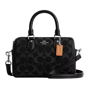 Coach Rowan 18 Mini Handbag with Detachable Strap and Zipper Closure in Denim, Leather, and Smooth Leather for Women in Black
