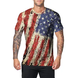 Men's Vintage-Style Distressed Graphic Short-Sleeve T-Shirt – Loose Crew Neck, Camo Eagle Print, Patriotic Casual Summer Top (Versatile Styles)