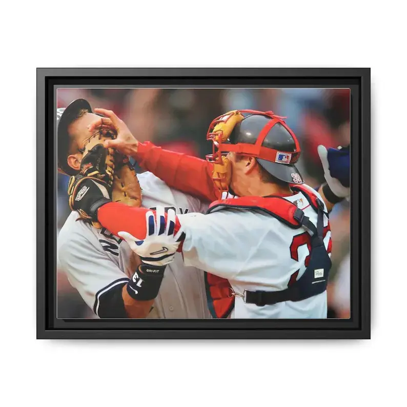Retro Jason Veritek vs. Alex Rodriguez Baseball Photo Canvas Art - 18*12 inch(45*30cm) Unframed Cotton Matte Minimalist Eco-Friendly Home Decor Poster, Boston Red Sox vs. New York Yankees Print for Sports Fans, Kid Room Wall Art with Paper Tube Packaging,