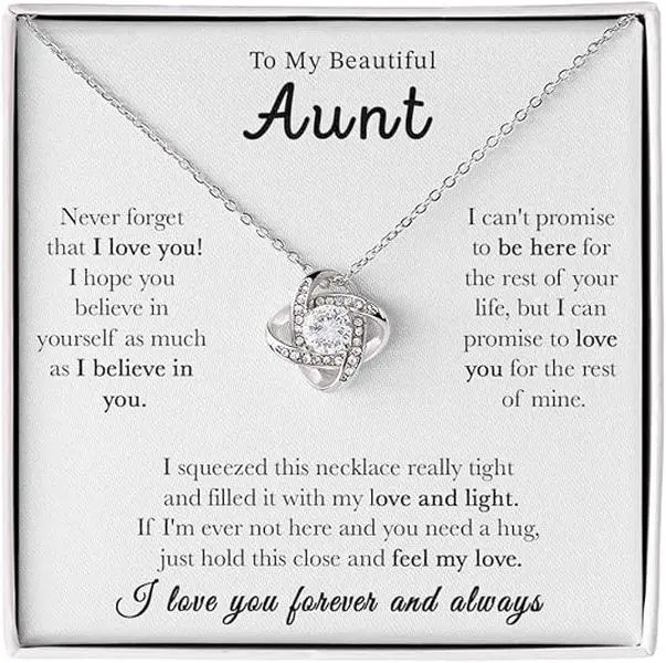 Meaningfull Love Knot For Aunt, Aunt Of The Bride Necklace Gift, Aunt Of The Groom Necklace Gift, Wedding Gift From Bride And Groom, Aunt Wedding Gift From Groom with Standard Box Wedding Day