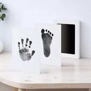 Washable Eco-Friendly Baby Hand Foot Print Kit Quick Dry Non-Fade Memory Keepsake Frame Gift Box for Newborn Toddler Preschool Photo Album, Hand Casting Kit