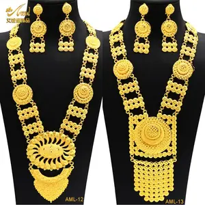 Dubai Indian Necklace Earrings Big Pendant Jewelry Set Gold Color For Women Nigeria African Bridal Wedding Party Jewellery Gifts