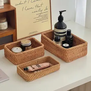 Woven Storage Basket Set, Rectangular Cosmetic Organizer Box, Coffee Table Display Tray, Multipurpose Utility Bin, Model Xinghao 853872