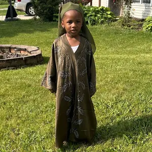 Baby Butterfly Abaya with Leaf Embroidery Design - Soft Comfortable Fabric for All-Day Wear & Mommy Sizes Available for Matching Outfits