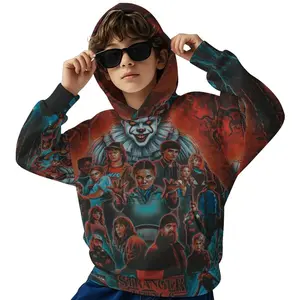 Stranger ThingsKids' Hoodie Pullover, Long Sleeve Relaxed Fit Sweatshirt in Soft Material -Sweaters Pullover with Pocket Girls Boys D1229-014