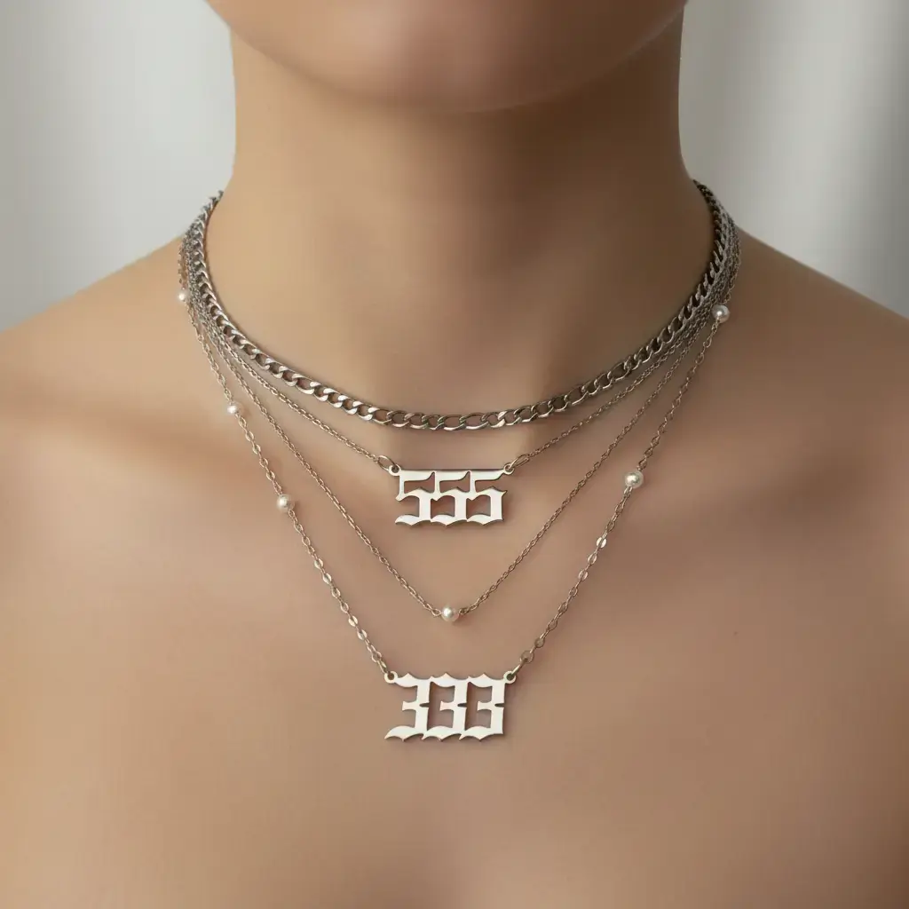 Stainless Steel Angel Number Necklace - Customizable Statement Chain Option