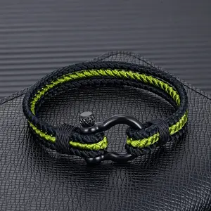 Men Black Stainless Steel Horseshoe Buckle Bracelet High Quality Keel Rope Bracelet For Women Friendship Gifts