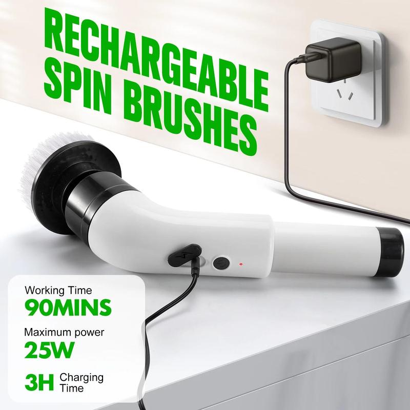 WHATOOK Electric Spin Scrubber Bath Tub Power Scrubber with Long Handle & Replaceable Heads, Cordless Shower Brush for Deep Cleaning, 7/9-in-1 Design, Telescopic Arm, Flexible Length Adjustment Spin Scrubber Kit Scrubberbrush