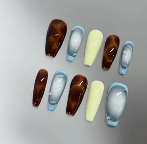Tortoise Shell Water Droplet Press On Nails Tiger Print Gel Faux Acrylic Nails