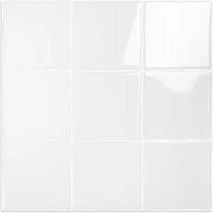 10 Sheet Thicker Peel and Stick Backsplash Tile, 12"x12" 3D Self Adhesive Square Mosaic Subway Checkered Vinyl Backsplash Stick on Wall Tiles for Bathroom, Kitchen, Living Room (10, White)