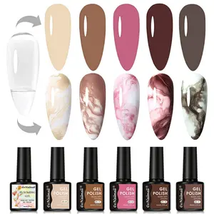 OsNailmall 6pcs/set Clear Nail Blooming Gel Polish, LED Marble Watercolor Floral Print, Soak off Nail Gel Kit for Home Salon Manicure Art DIY