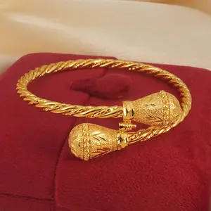 Fashion Dubai Gold Bracelet 21k Gold Plated Luxury Saudi Muslim Cuff Bangles Nigeria Women Wedding Event Party Jewelry