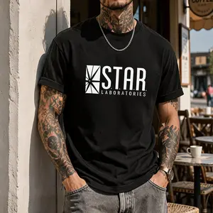 Men's "STAR Laboratories" The Flash TV Show Graphic T-Shirt Crew Neck Short Sleeve Black Casual Tee TikTok Viral