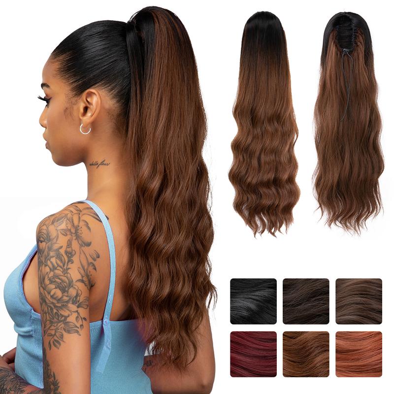 Yetta Body Wave Drawstring Ponytail Extension Synthetic Hair for Women Soft Wavy Curly Texture Lightweight Comfortable Easy to Wear 22 Inch Length Wig Clip Hair Extensions Knotless Box Braid Knotless Box Braid