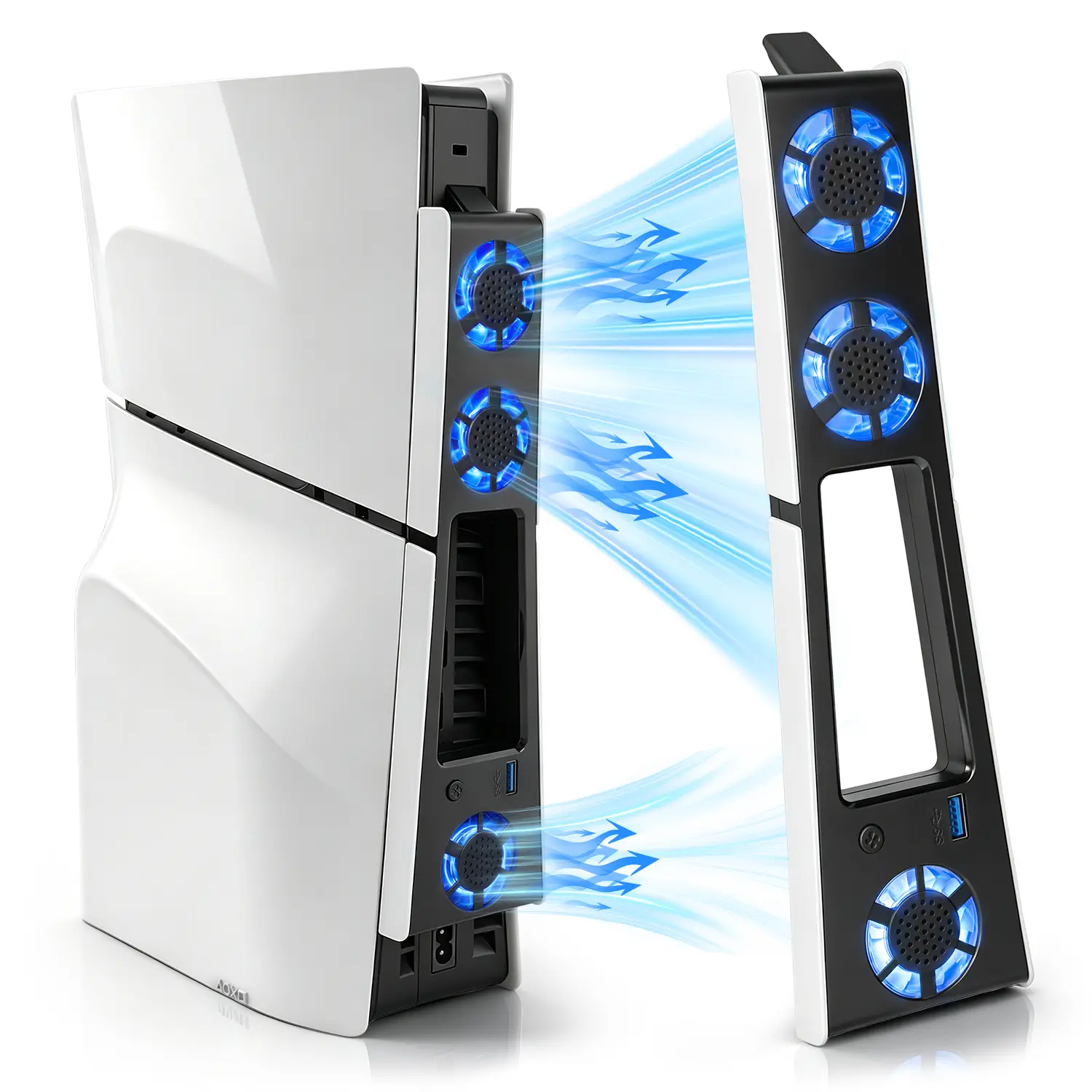 PS5 Cooling Fan Station with 3 Blue LED Lights, 2 USB 3.0 Ports, 2 Adjustable Fan Speeds, Manual On/Off Switch, Rear Cooler Compatible with PS5 Digital, Disc & Slim Editions, ABS Gaming Console Accessory, Christmas Gift, Efficient Cooling