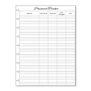 Password Tracker for 9-Disc Classic Happy Planner, Classic Happy Planner Password Log, Pre-punched Happy Planner Inserts, Password List