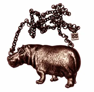 Hot Hippo Necklace Hippopotamus Jungle Jewelry Copper Finish