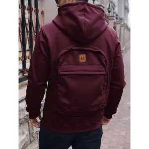 Men’s 3D backpack hoodie with built-in book—convertible sweater jacket design; zippered pocket and hooded street style; suitable for travel and daily use; hands-free backpack and jacket (no belt/tie); hoodie with backpack; men’s sweatshirt; men’s sweater.
