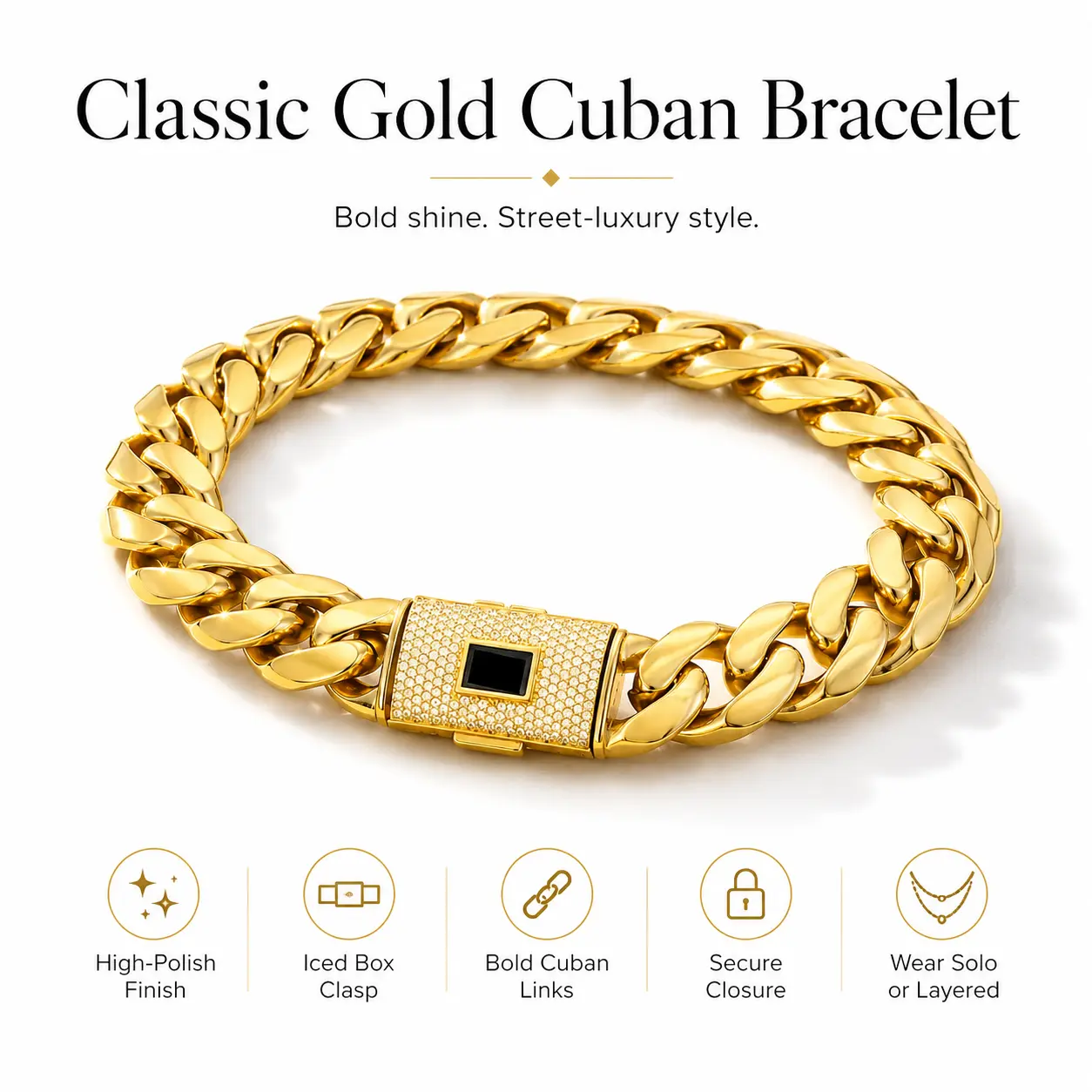 14mm Gold Miami Cuban Link Bracelet for Men Women, Iced S Clasp Chunky Curb Chain Bracelet, Hip Hop Jewelry, 7.5/8.5 Inch
