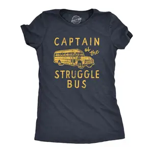 Womens Captain of The Struggle Bus T Shirt Funny Sarcastic School Bus Graphic Novelty Tee for Ladies Funny Womens T Shirts Cute Vintage Fashion Casual Ladies T-Shirt Gift Funny Sarcastic Top Women's Novelty Navy -