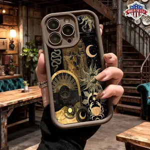 Vintage Tarot Astrology Sun Moon Snake Aesthetic Design Case for iPhone 17 16 15 14 Pro Max 13 12 11 XR XS Plus Air Slim Shockproof Anti Drop Protective Durable TPU Cover