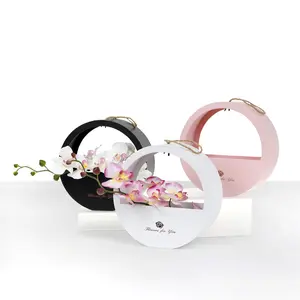 Round Shape Flower Gift Box, Black/White/Pink | W962