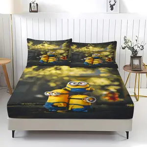 3-Piece Despicable Me Patterned Fitted Sheet Set, Soft And Durable Bedding Set Includes 1 Piece Flat Sheet And 2 Pieces Pillowcases, Daily Holiday Birthday Gift Bedroom Decorations For Kids And Adults