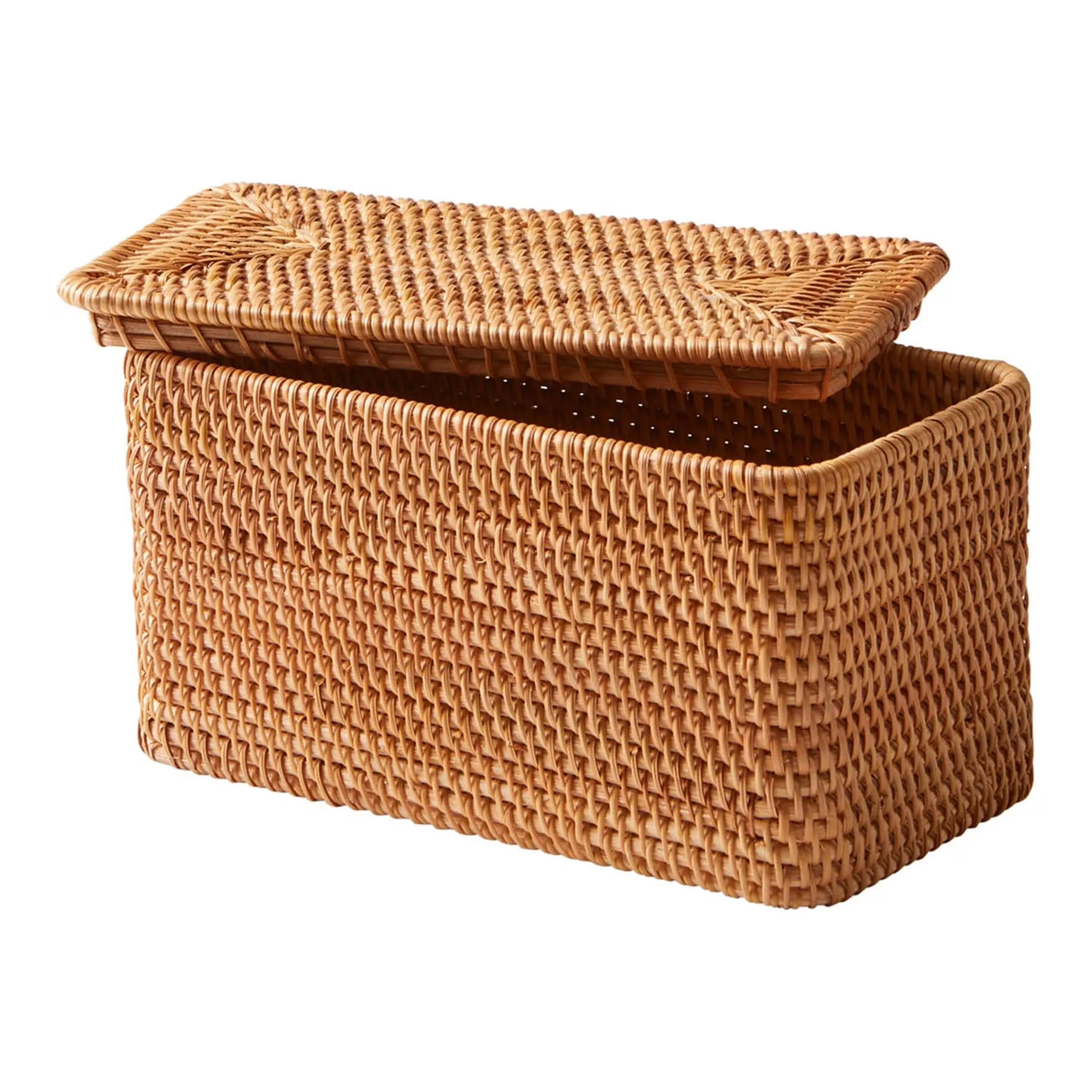 Woven Rattan Storage Basket with Lid – Compact Organizer for Pantry, Bedroom & Decor