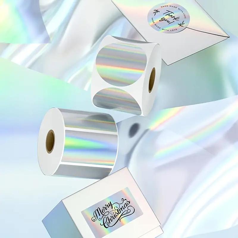 Holographic Silver Thermal Sticker Label, 500pcs/roll 2.25 Inch x 1.25 Inch Printable Sticker Label, Self Adhesive Label Sticker for DIY Decoration, Customizable Stickers