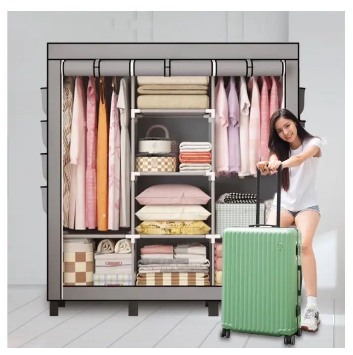 Portable Closet, 68"x51"x18" Wardrobe Closet with 2 Hanging Rods, 8 Clothes Storage Organizer Shelves, Easy to Assemble, Dustproof Non-Woven Fabric for Bedroom（E-Greetshopping ）