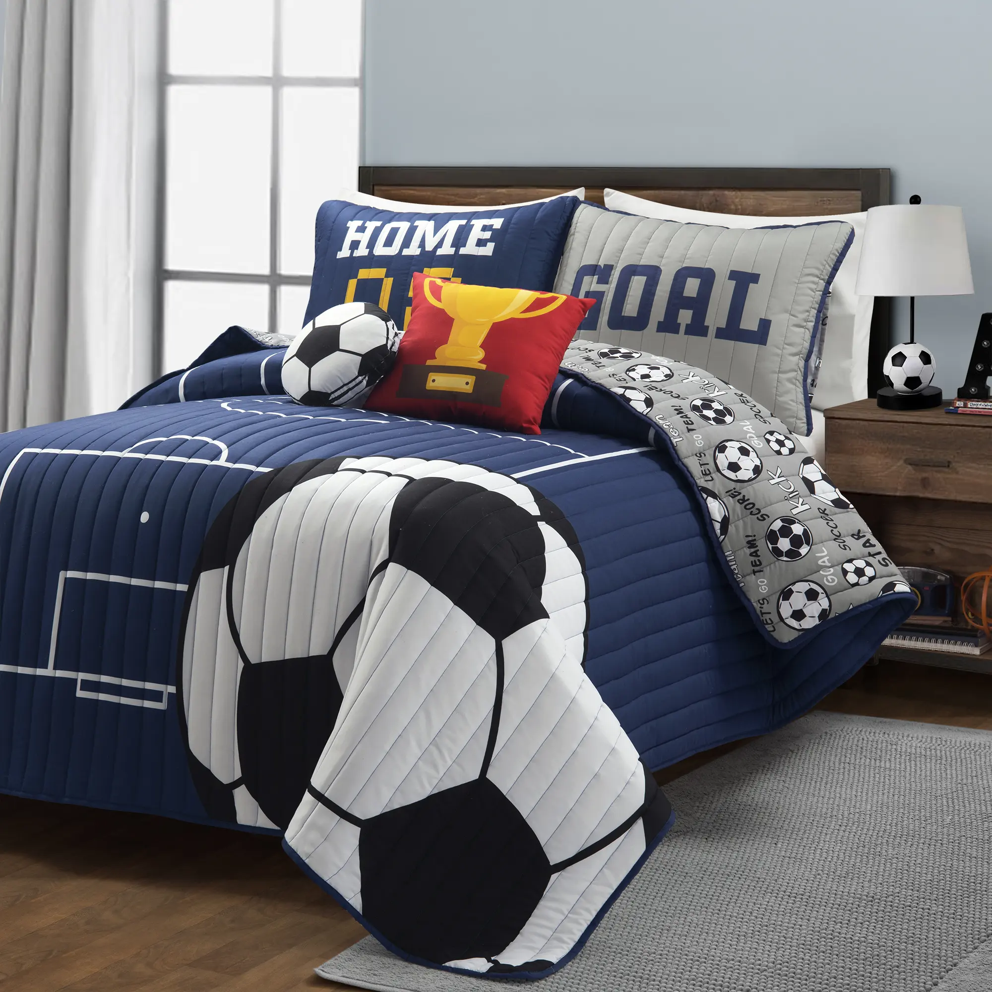 Lush Decor Soccer Print Reversible Oversized Quilt 4-5Pc Set - Quilt Set Bedding, Modern All-Seasons Room Decor for Home Use Lush Decor Soccer Print Reversible Oversized Quilt 4-5Pc Set - Quilt Set Bedding, Modern All-Seasons Room Decor for Home Use