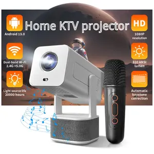(Summer special) karaoke projector dual microphone 1080P HD home KTV cinema camping outdoor portable wireless same screen
